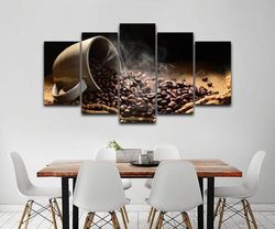 coffee beans nature 5 pieces canvas wall art, large framed 5 panel canvas wall art