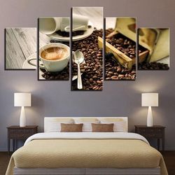 coffee cafe restaurant coffee shop nature 5 pieces canvas wall art, large framed 5 panel canvas wall art