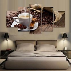 coffee cinnamon kitchen nature 5 pieces canvas wall art, large framed 5 panel canvas wall art