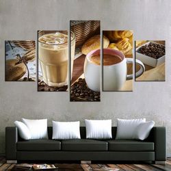 coffee cup 1 nature 5 pieces canvas wall art, large framed 5 panel canvas wall art
