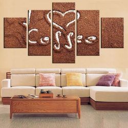 coffee draw love nature 5 pieces canvas wall art, large framed 5 panel canvas wall art