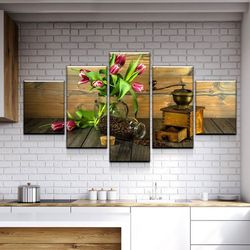 coffee grind nature 5 pieces canvas wall art, large framed 5 panel canvas wall art