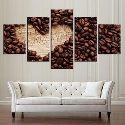 coffee heart of wood kitchen nature 5 pieces canvas wall art, large framed 5 panel canvas wall art