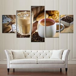 coffee iced coffe kitchen nature 5 pieces canvas wall art, large framed 5 panel canvas wall art