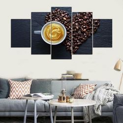 coffee love nature 5 pieces canvas wall art, large framed 5 panel canvas wall art