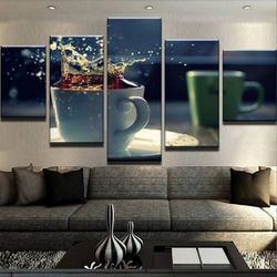 coffee splash nature 5 pieces canvas wall art, large framed 5 panel canvas wall art