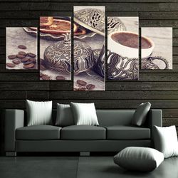 coffee vintage nature 5 pieces canvas wall art, large framed 5 panel canvas wall art
