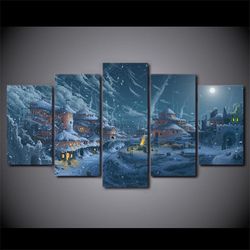 cold snow windows nature 5 pieces canvas wall art, large framed 5 panel canvas wall art