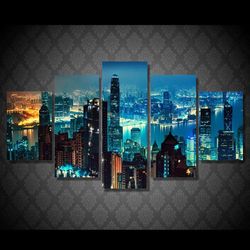 cityscape skyscrapers nature 5 pieces canvas wall art, large framed 5 panel canvas wall art