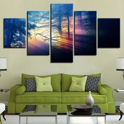 colorful sunlight shines woods nature 5 pieces canvas wall art, large framed 5 panel canvas wall art