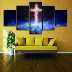 cross landscape nature 5 pieces canvas wall art, large framed 5 panel canvas wall art