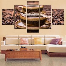 cup of coffee nature 5 pieces canvas wall art, large framed 5 panel canvas wall art