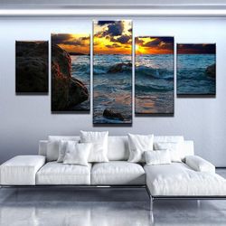 dark sunset nature 5 pieces canvas wall art, large framed 5 panel canvas wall art