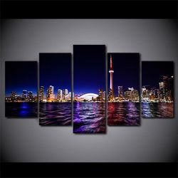 downtown toronto city 01 nature 5 pieces canvas wall art, large framed 5 panel canvas wall art