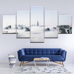 dubai skyscrapers city view nature 5 pieces canvas wall art, large framed 5 panel canvas wall art