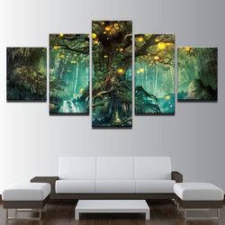 enchanted tree nature 5 pieces canvas wall art, large framed 5 panel canvas wall art