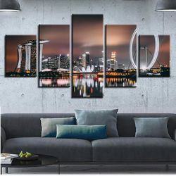 ferris wheel city night nature 5 pieces canvas wall art, large framed 5 panel canvas wall art