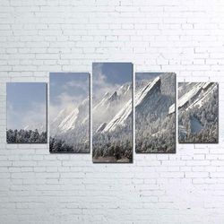 flatirons snow mountain mountains nature 5 pieces canvas wall art, large framed 5 panel canvas wall art
