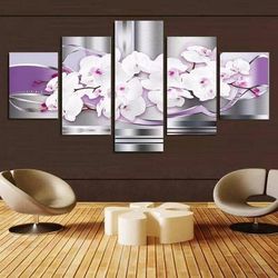 flower orchid floral large nature 5 pieces canvas wall art, large framed 5 panel canvas wall art