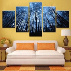 forest night landscape nature 5 pieces canvas wall art, large framed 5 panel canvas wall art