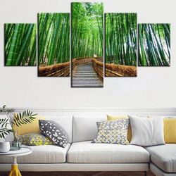 forest woods 2 nature 5 pieces canvas wall art, large framed 5 panel canvas wall art