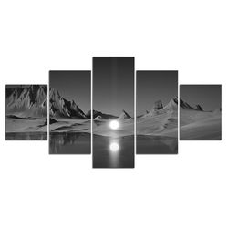 full moon mountain nature 5 pieces canvas wall art, large framed 5 panel canvas wall art