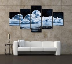 full moon scenery nature 5 pieces canvas wall art, large framed 5 panel canvas wall art