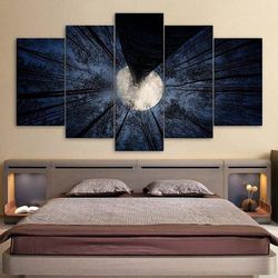 full moon tree nature 5 pieces canvas wall art, large framed 5 panel canvas wall art