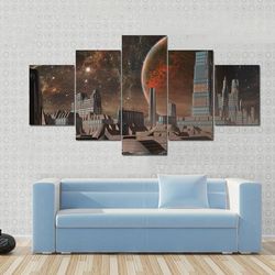 futuristic alien city nature 5 pieces canvas wall art, large framed 5 panel canvas wall art