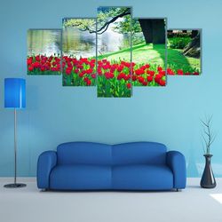 garden landscape nature 5 pieces canvas wall art, large framed 5 panel canvas wall art