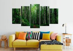 green forest trees large nature 5 pieces canvas wall art, large framed 5 panel canvas wall art