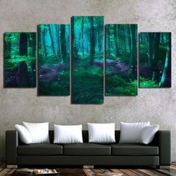 green tree abstract fairy tale forest tree nature 5 pieces canvas wall art, large framed 5 panel canvas wall art