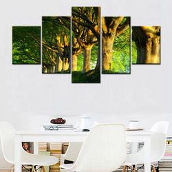 green trees nature 5 pieces canvas wall art, large framed 5 panel canvas wall art