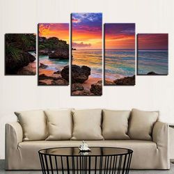 hawaiian sunset nature 5 pieces canvas wall art, large framed 5 panel canvas wall art