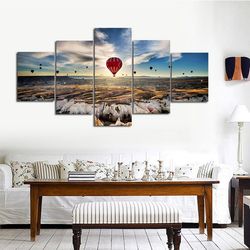 hot air balloon 2 nature 5 pieces canvas wall art, large framed 5 panel canvas wall art