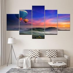 hot air balloon 4 nature 5 pieces canvas wall art, large framed 5 panel canvas wall art