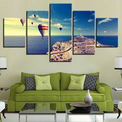 hot air balloon 6 nature 5 pieces canvas wall art, large framed 5 panel canvas wall art