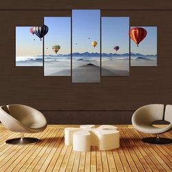 hot air balloon 8 nature 5 pieces canvas wall art, large framed 5 panel canvas wall art