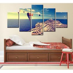 hot air balloon landscape nature 5 pieces canvas wall art, large framed 5 panel canvas wall art
