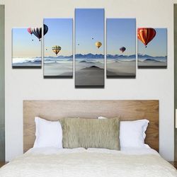 hot air balloons 1 nature 5 pieces canvas wall art, large framed 5 panel canvas wall art