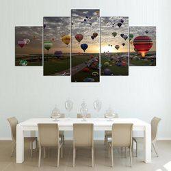 hot air balloons nature 5 pieces canvas wall art, large framed 5 panel canvas wall art