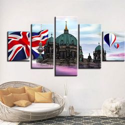 hot balloon british flags berlin cathedral nature 5 pieces canvas wall art, large framed 5 panel canvas wall art