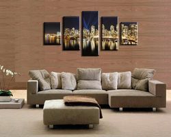 industrial center western canada night landscape nature 5 pieces canvas wall art, large framed 5 panel canvas wall art