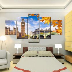 landscape building city of london nature 5 pieces canvas wall art, large framed 5 panel canvas wall art