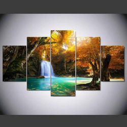landscape for bedroom beautiful waterfall nature 5 pieces canvas wall art, large framed 5 panel canvas wall art