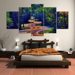 large forest road nature 5 pieces canvas wall art, large framed 5 panel canvas wall art