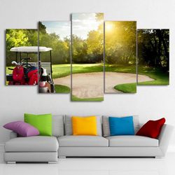 large green golf course nature 5 pieces canvas wall art, large framed 5 panel canvas wall art