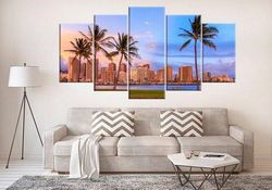 large waikiki honolulu cityscape nature 5 pieces canvas wall art, large framed 5 panel canvas wall art