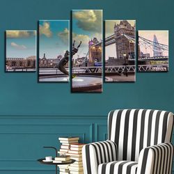 london bridge city nature 5 pieces canvas wall art, large framed 5 panel canvas wall art