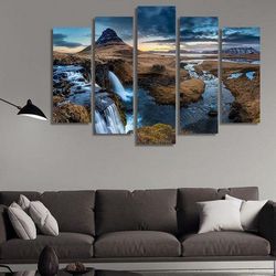 iceland landscape nature 5 pieces canvas wall art, large framed 5 panel canvas wall art